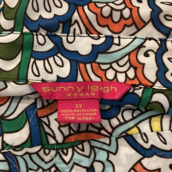 Sunny Leigh colourful button down shirt diamond buttons 3X Vneck roll up sleeves - Picture 10 of 11